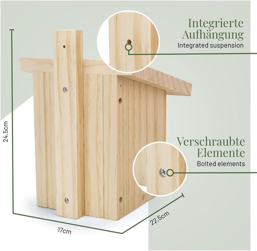 WILDLIFE HOME Nistkasten Halbhöhle für Rotschwänzchen, Rotkehlchen aus Massiv-Holz I Nistkästen für