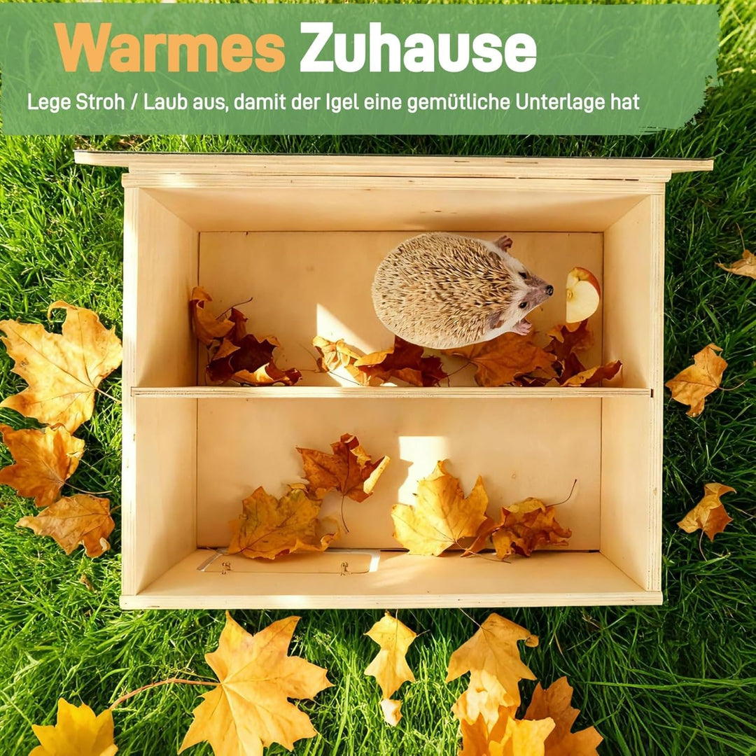Igelhaus Holz mit Rattenklappe, Gross Igelhotel mit Boden und Labyrintheingang - Igelhütte Hedgehog