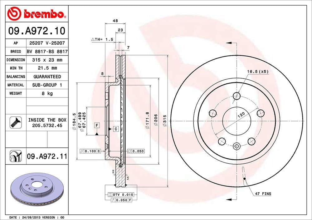 Brembo 09.A972.11 COATED DISC LINE Bremsscheibe - Paar