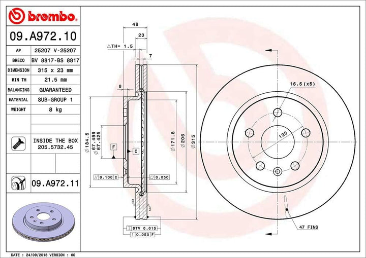 Brembo 09.A972.11 COATED DISC LINE Bremsscheibe - Paar