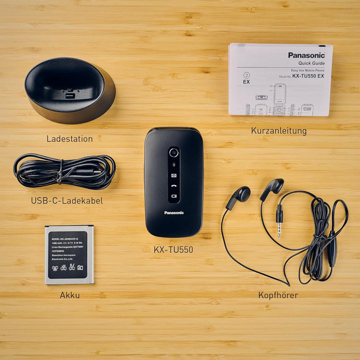 Panasonic KX-TU550EXB 4G Essentials Clamshell Handy für Senioren, 1,2 MP Kamera, Seniorentelefon mit