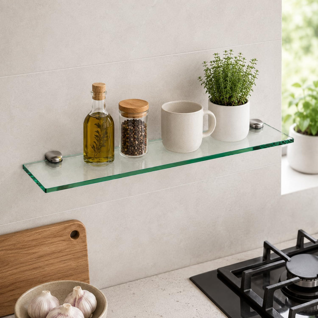 Randaco 2X Glasablage Glasregal, Glas Glasablage Klarglas mit Wandhalterung&amp;8mm ESG Sicherheitsglas