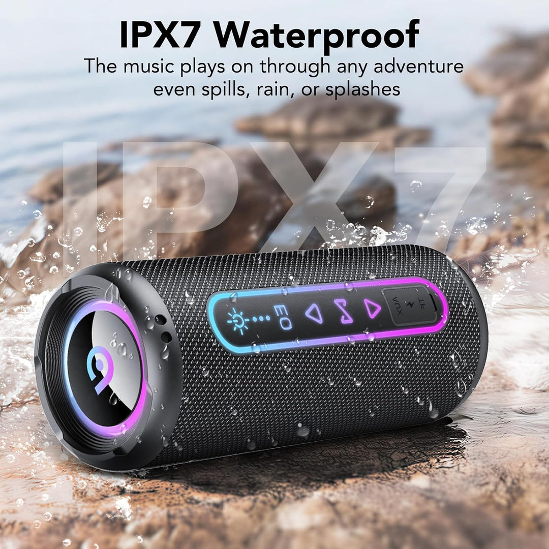 Bluetooth Lautsprecher mit Licht, 25W Musikbox mit Dualen Bass-Treibern | TWS Koppelbar Stereo Sound