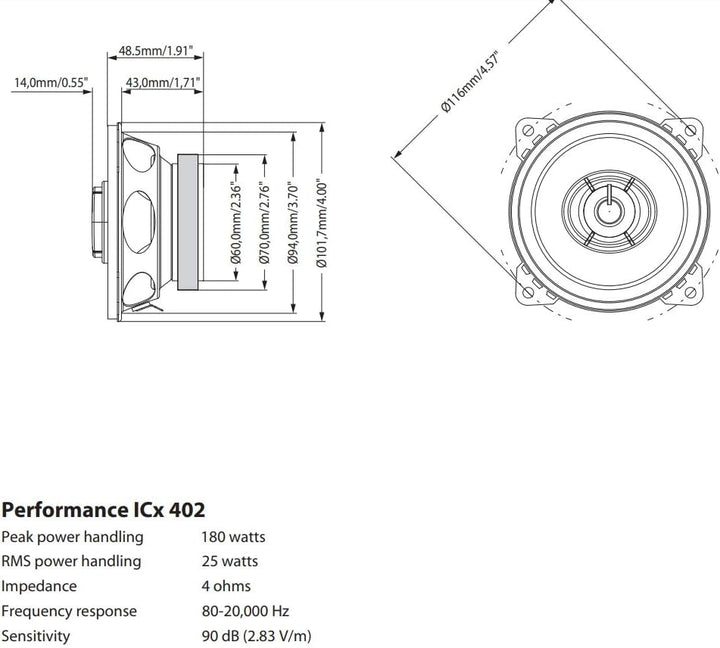 Blaupunkt ICx 402 2-Wege Einbau-Lautsprecher 180W Inhalt: 1 Paar,