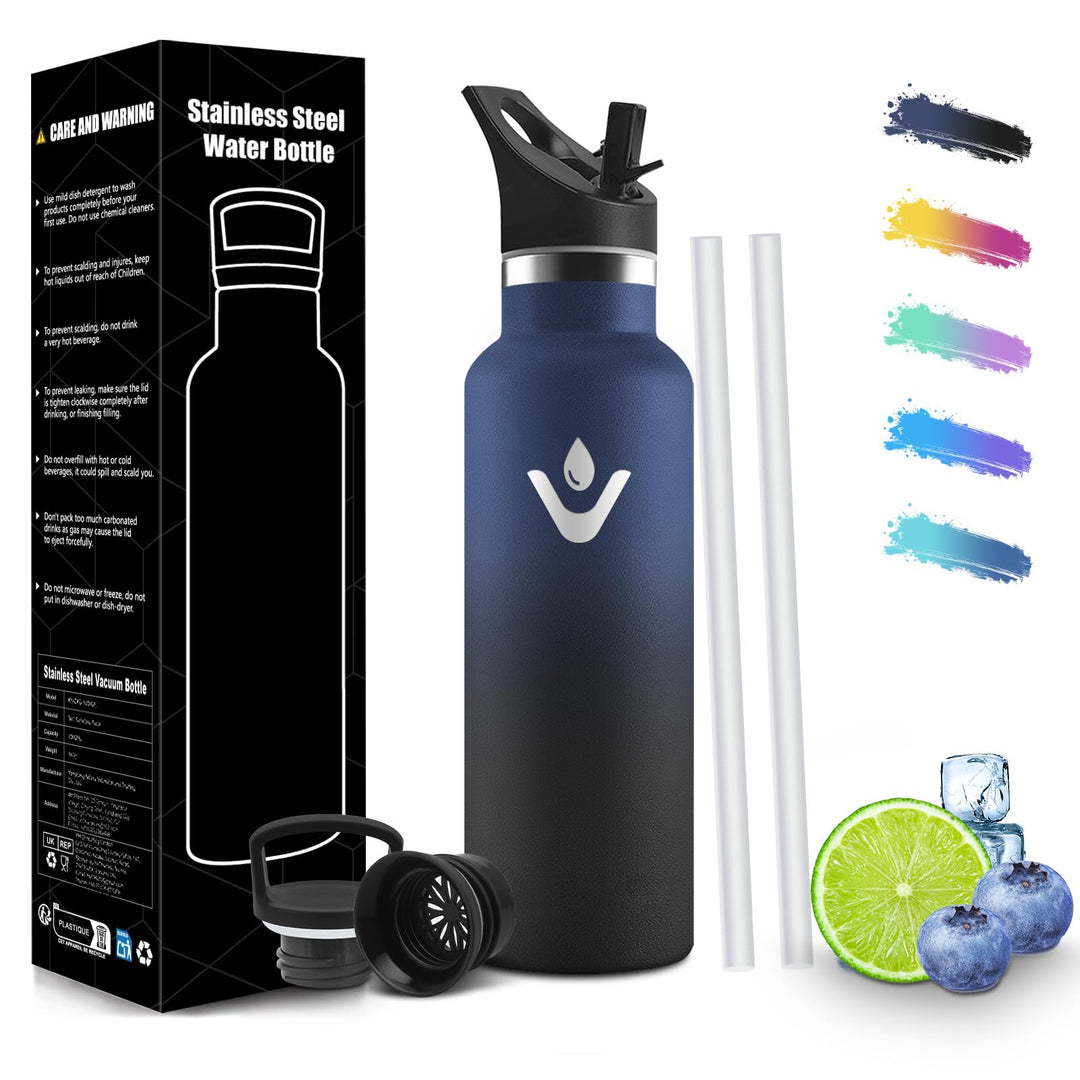 HoneyHolly Trinkflasche Edelstahl 500ML, BPA-Frei, Trinkflasche Kinder, Doppelwandig Vakuumisoliert,