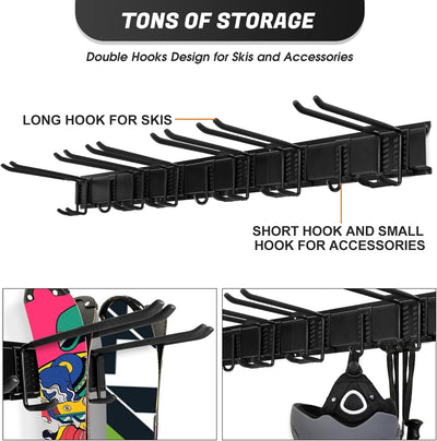 Odoland Skiaufbewahrung Skihalter für 6 Paare Ski Snowboard Rack Wandhalterung, Haus und Garage Ski