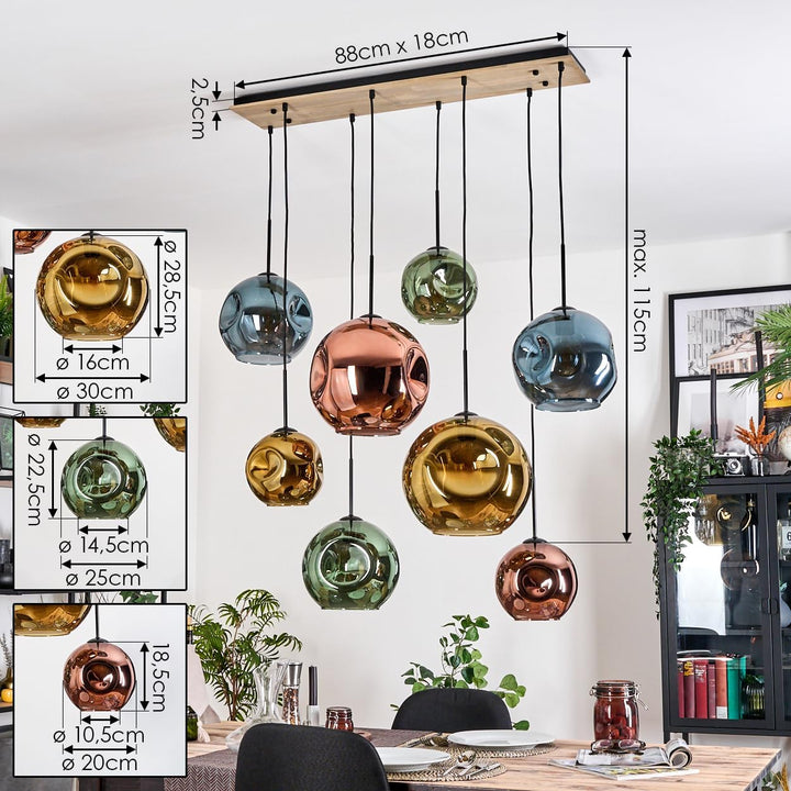 HOFSTEIN Hängeleuchte Ripoll, Hängelampe aus Metall/Holz/Glas in Schwarz/Natur/Blau/Grün/Gold/Kupfer
