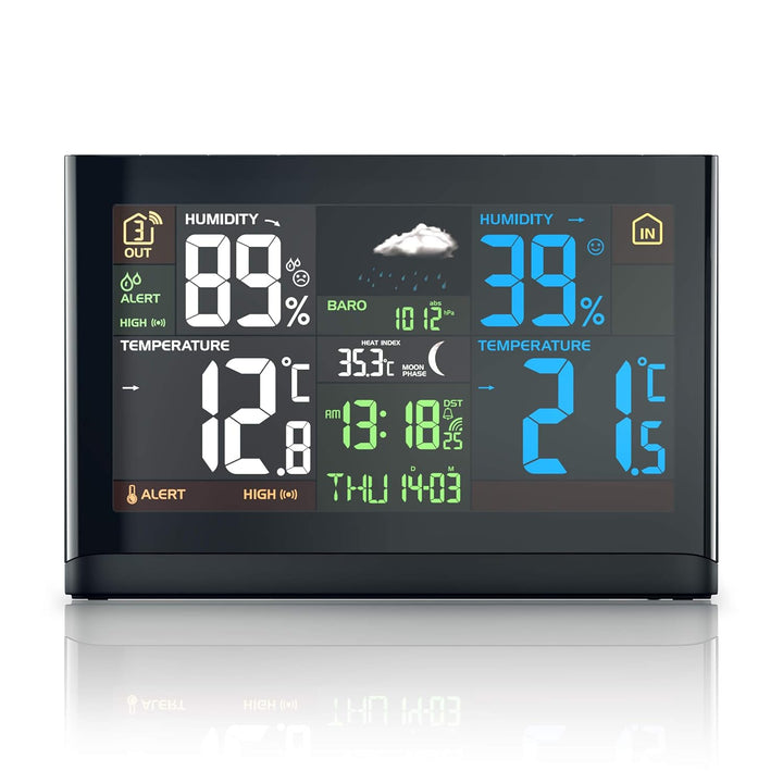 Brandson Funk Wetterstation mit Farbdisplay - mit Aussensensor - DCF Empfangssignal Funkuhr - Innen-