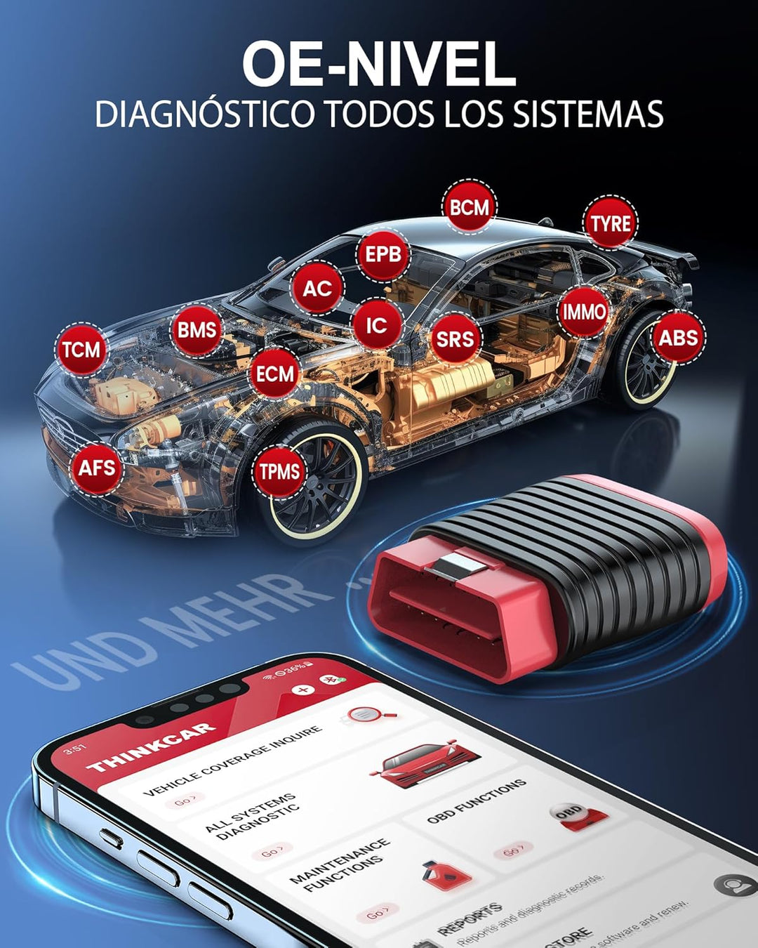 OBD2 Diagnose, THINKCAR BD6 Diagnose Auto Multimarken mit allen Systemen + 5 Reset-Funktionen, OBD2