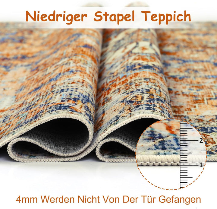 WONGS BEDDING Boho Teppich Wohnzimmer Schlafzimmer Kurzflor Teppiche Waschbar Weich rutschfest Vinta