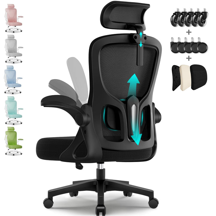 Bürostuhl,Bürostuhl Ergonomisch mit Verstellbarer Kopfstütze,Armlehnen und Lendenwirbelstütze, Schre