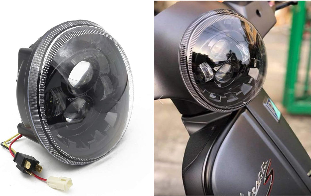 CPOWACE Schwarz 12V LED Frontscheinwerfer with E-Mark E-Prüfzeichen für Motorrad V espa GTS 300