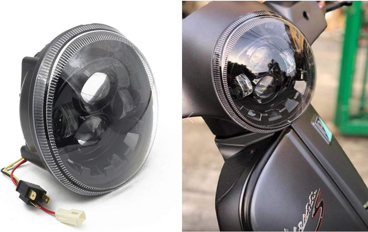 CPOWACE Schwarz 12V LED Frontscheinwerfer with E-Mark E-Prüfzeichen für Motorrad V espa GTS 300