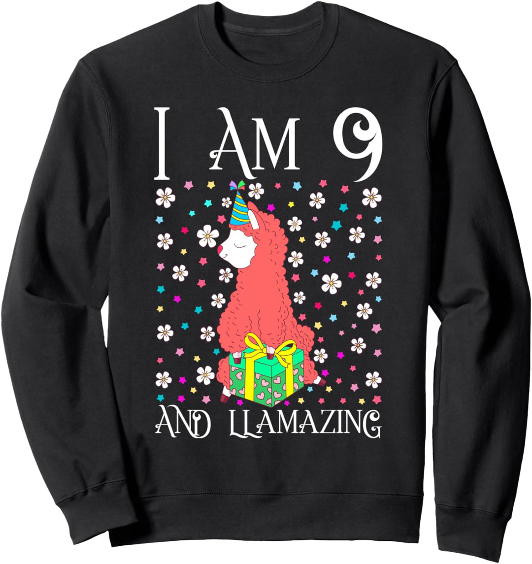 Kids I'm 9 Llamazing Gift Girl Llama Cute Happy 9th Birthday Sweatshirt