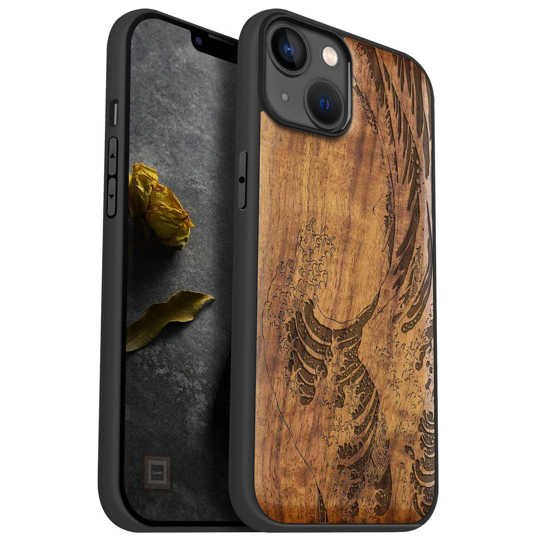 Carveit Handyhülle für iPhone 14 Plus Cover Kompatibel mit Magsafe [Holz und TPU Silikon Hybrid hüll