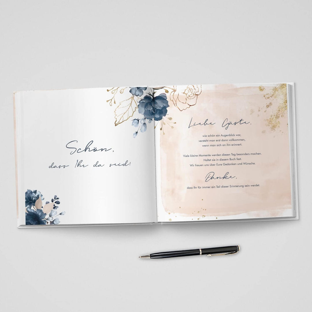 DeinWeddingshop Gästebuch Hochzeit - personalisiert - Hochzeitsgästebuch, Hardcover 21x21 cm (Inhalt