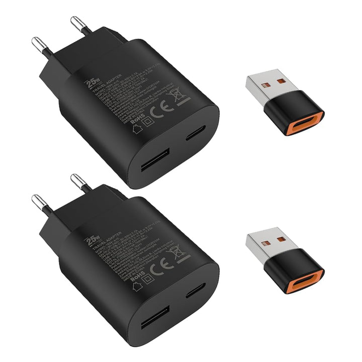 Schnellladegerät Ladeadapter netzteil 25W USB Typ-C 15W USB Typ-A Ladegerät （Schwarz 2 Stück）für: Sa