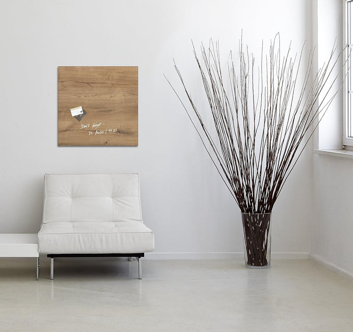 SIGEL GL254 Premium Glas-Magnettafel 48 x 48 cm Natural-Wood / Holzoptik hochglänzend, TÜV geprüft,