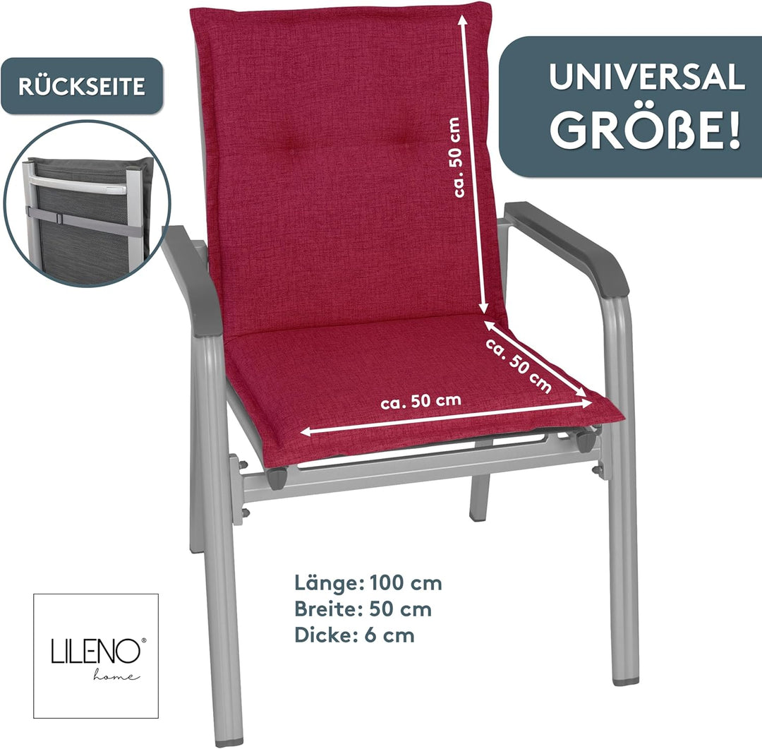 LILENO HOME Gartenstuhl Auflagen als [2er Set - Niedriglehner] in Bordeaux - Bequeme Liegen als Sitz