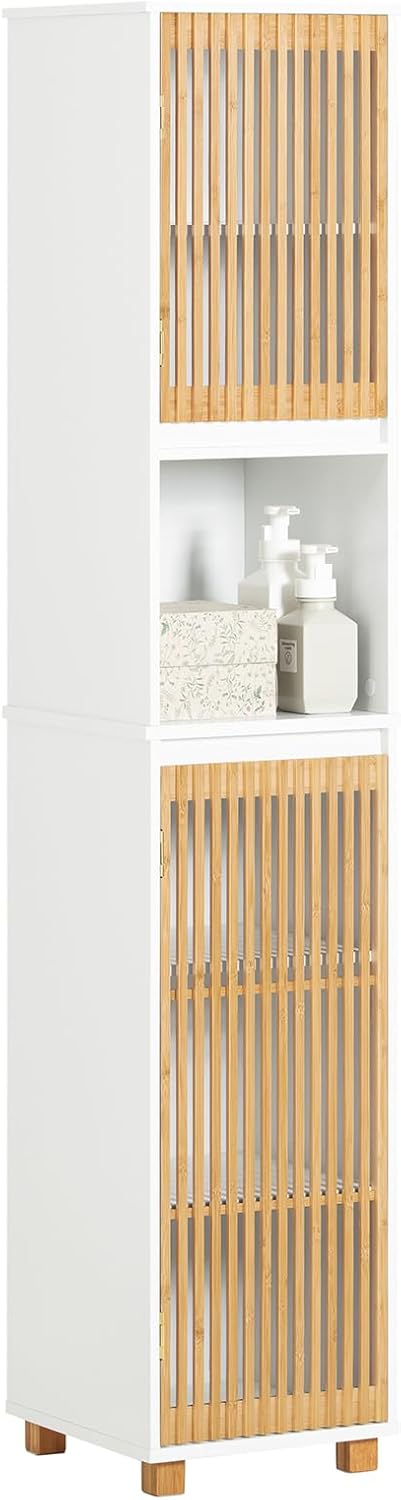 SoBuy BZR127-W Hochschrank Badezimmer Schrank Badschrank schmal Badregal Badezimmerschrank Badezimme