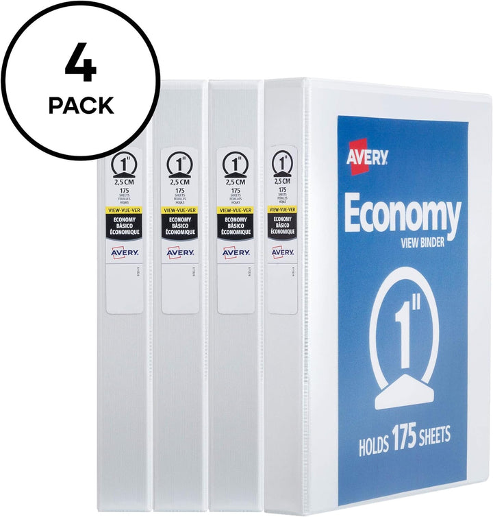 Avery Mini Economy View 17702 Ringbücher, 2,5 cm runde Ringe, für 14 x 21,6 cm Papier, Weiss, 4 Stüc