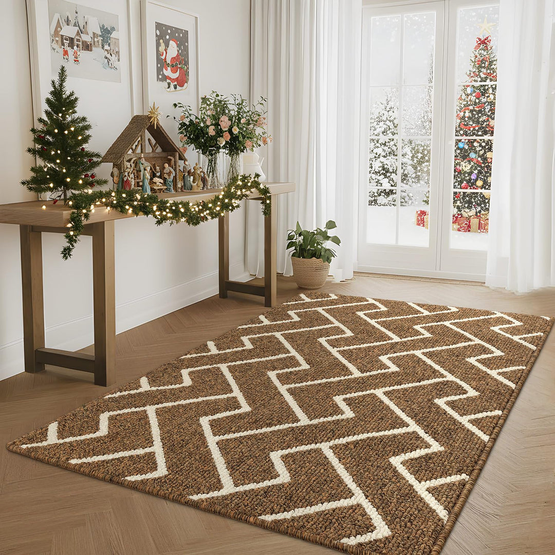 Biscpro Fussmatte Innen, rutschfeste Schmutzfangmatte Türmatte waschbar Braun 90 x 150 cm Fussmatte