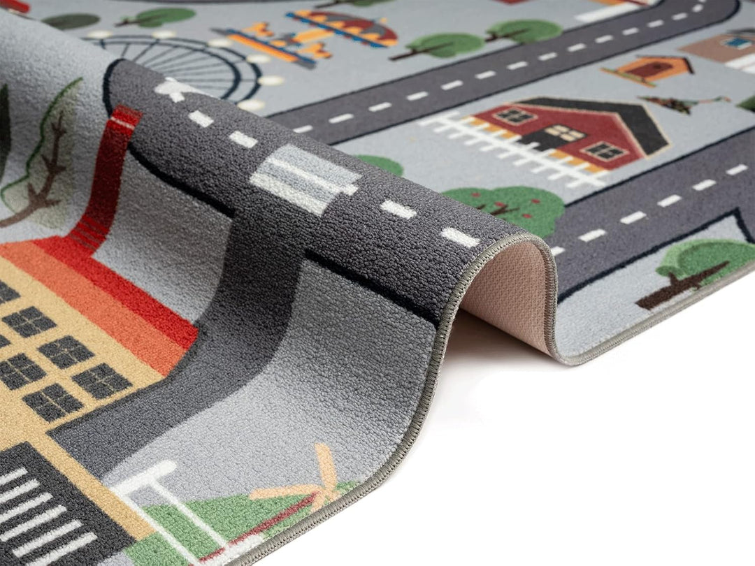 the carpet Happy Life – Kinderteppich Spielteppich Strassen- und Stadtmotiv mit Auto, rutschfest & p