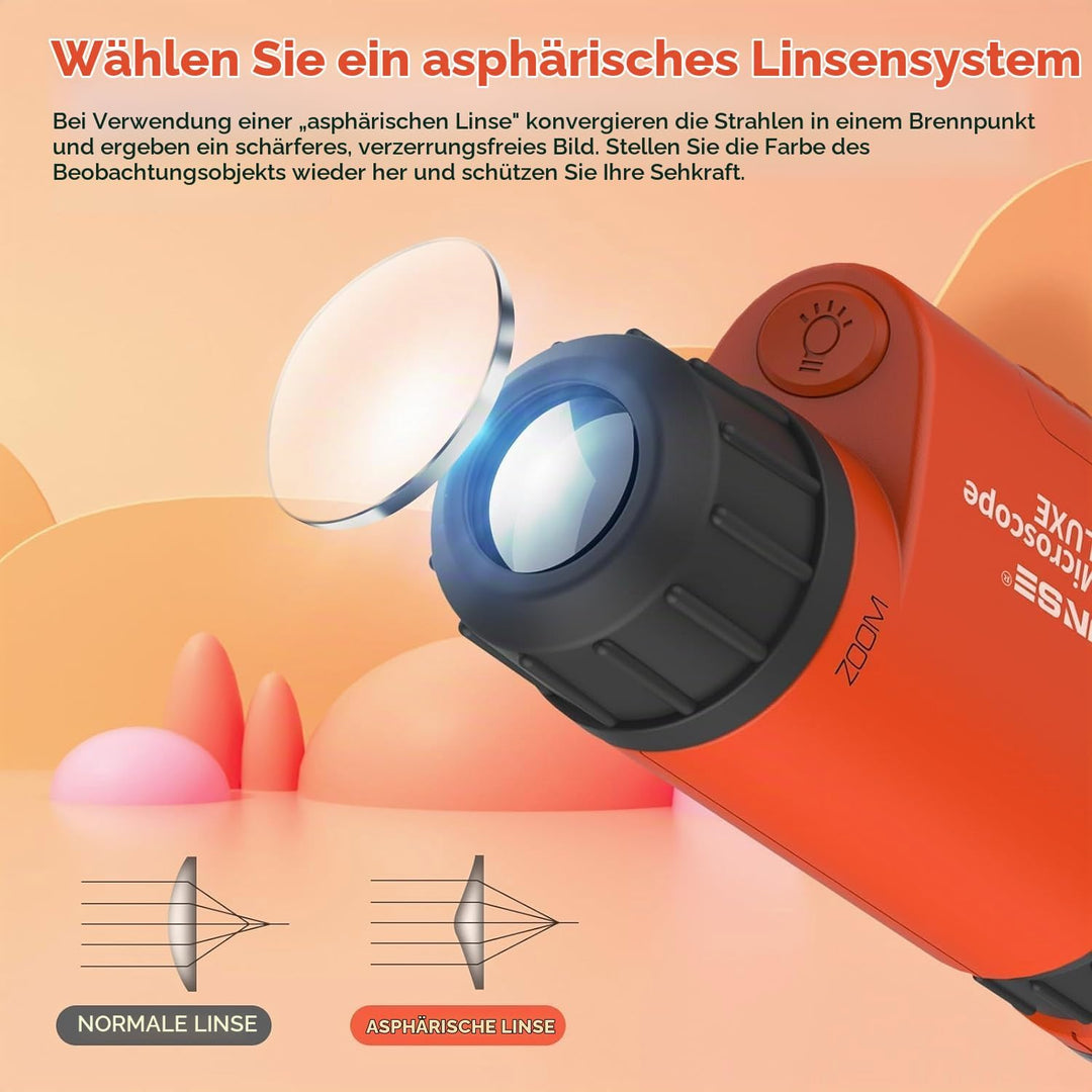 QUNSE Taschenmikroskop 60x-120x mit LED Licht, Asphärisches Handmikroskop, Kinder Studenten Bildungs