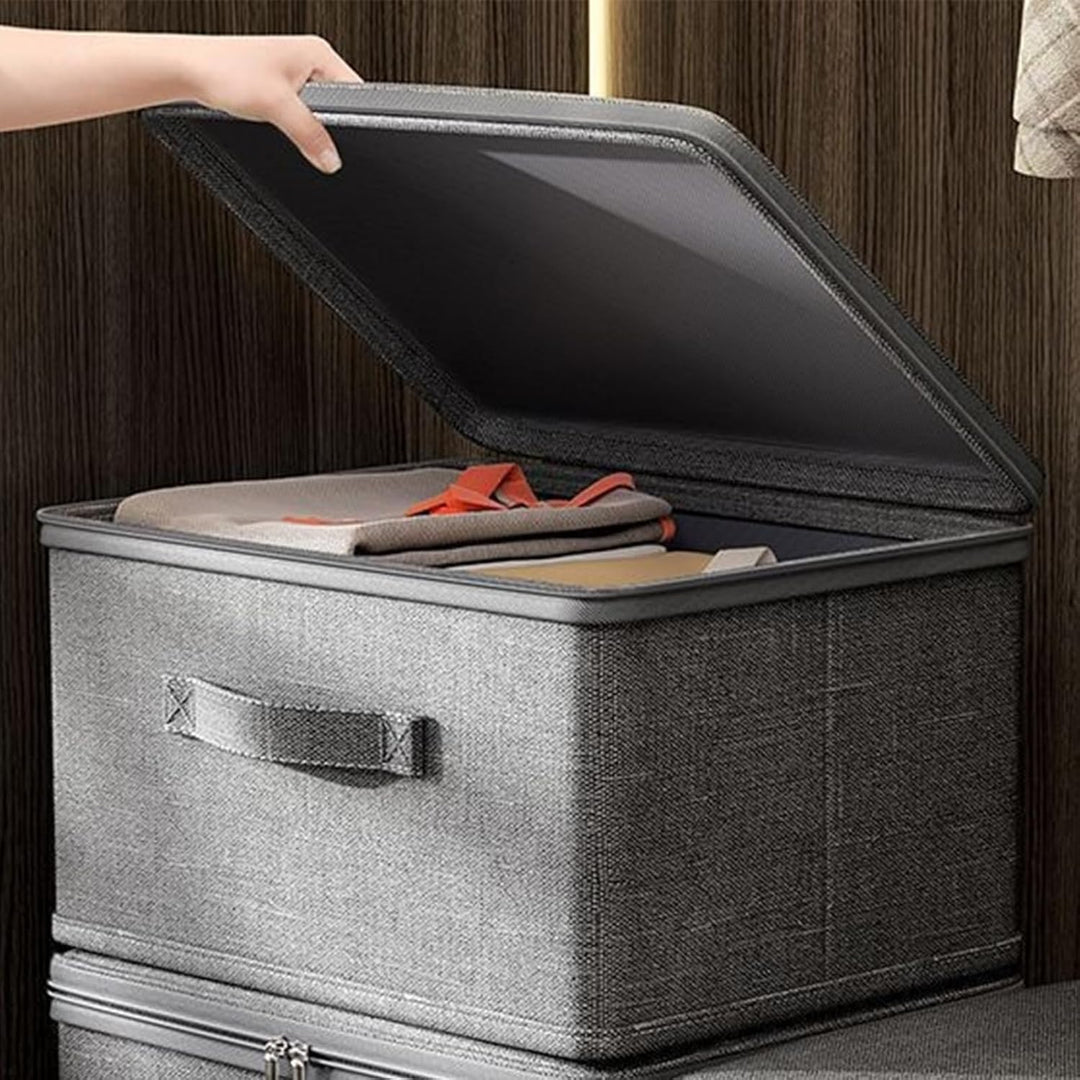 Verschliessbare Aufbewahrungsbox, 45x35x26cm Stoff Aufbewahrungsbox Mit Deckel, Faltbare Stoff Box,