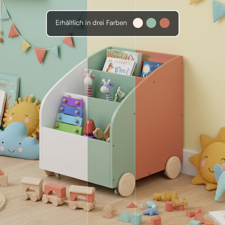 Bellabino Towy Kinderregal – Kinder Bücherregal mit 3 Fächern – Montessori Regal Mintgrün - Aufbewah