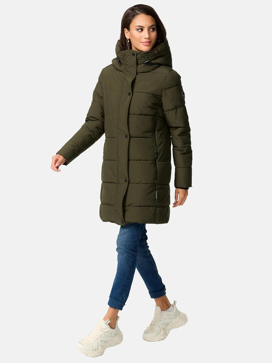 MARIKOO Damen Wintermantel Warmer Steppmantel lang mit Kapuze Karumikoo XVI XS-3XL L Dark Olive, L D