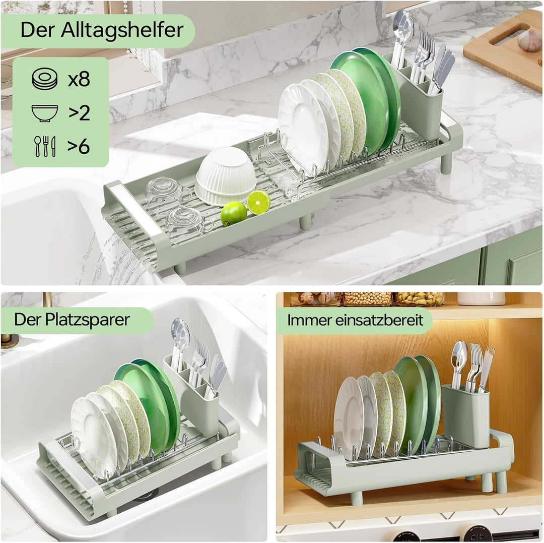 Abtropfgestell, kleines Abtropfgestell, erweiterbares Geschirrgestell mit abnehmbarem Besteckhalter,
