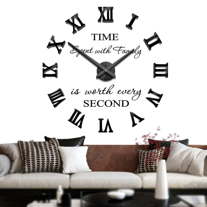Mintime Rahmenlose 3D DIY Wanduhr XXL Stumm Spiegel Aufkleber Home Office Schule Dekoration (Schwarz