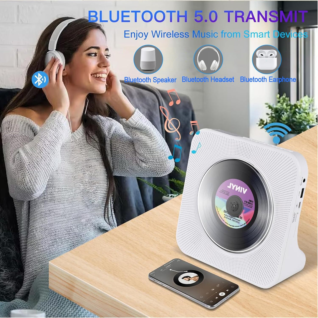 CD Player mit Bluetooth-Transmitter, tragbarer Bluetooth CD Player mit Timer, Staubschutzhülle, FM-R