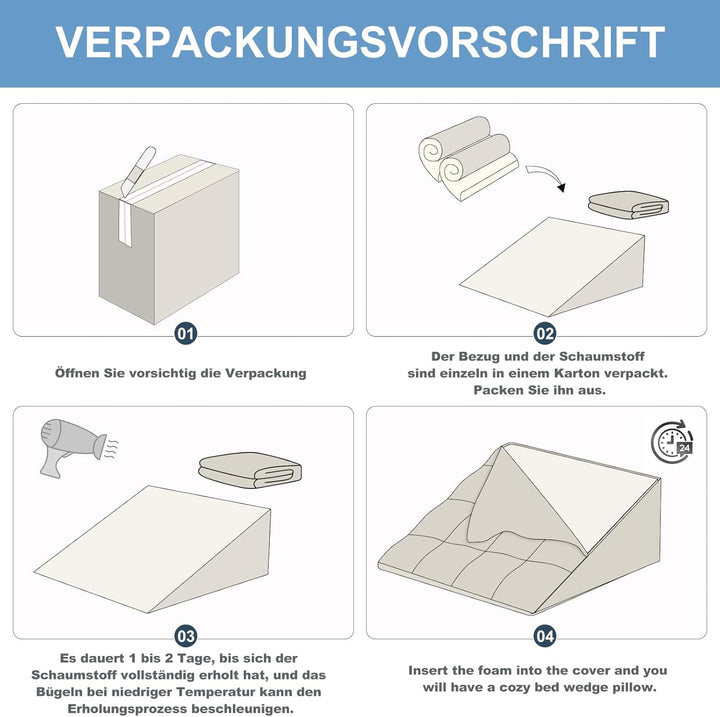 Keilkissen für Bett und Sofa-Doppelte Lage Memory Schaum Lesekissen-Ergonomischer Bettkeil für Reflu