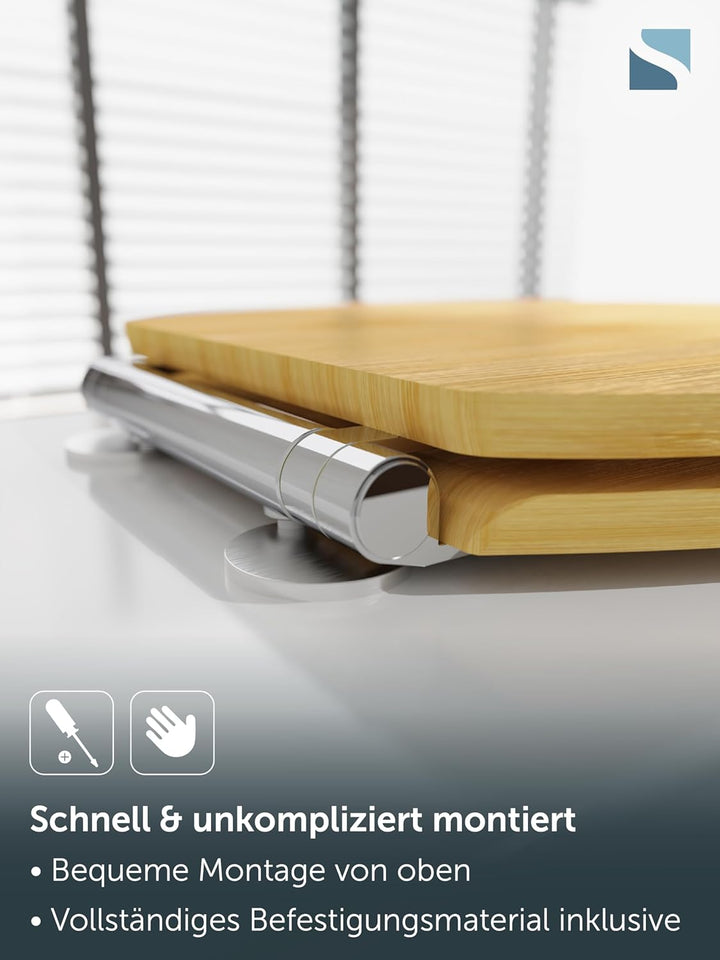 SCHÜTTE WC Sitz mit Absenkautomatik & Schnellverschluss | Abnehmbarer Toilettendeckel Holz zur Reini