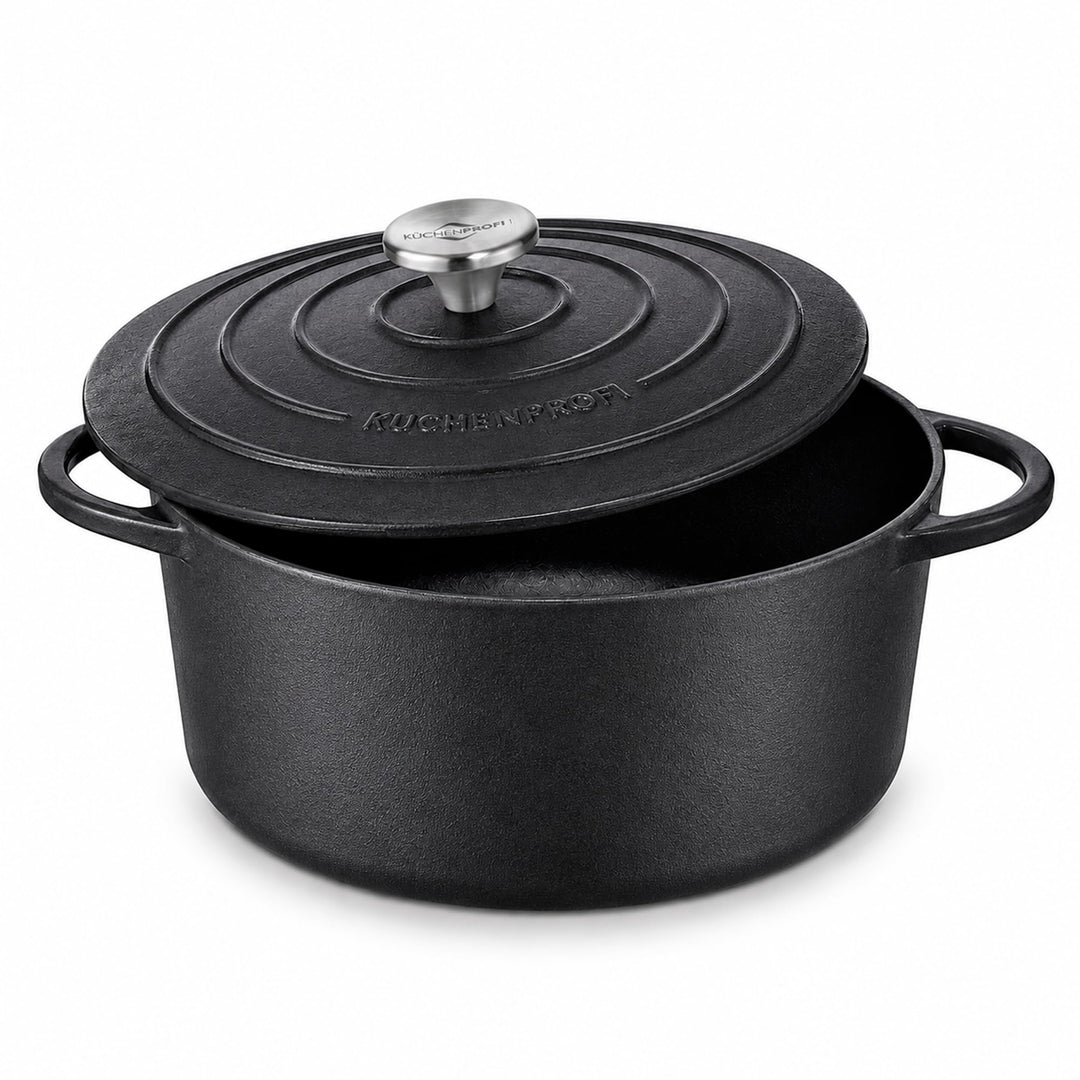 Küchenprofi Gusseisen Bräter mit Deckel, schwarz, 26 cm, Schmortopf, Auflaufform, Dutch Oven, Brotba