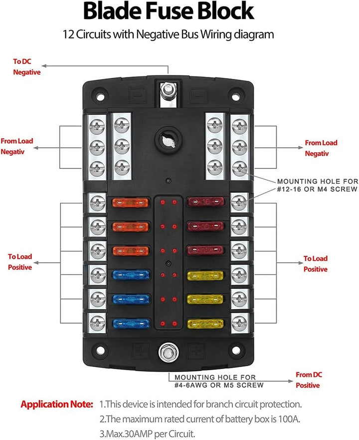 Jtron 12V Sicherungskasten kfz 12-Fach Sicherungshalter, Sicherungsdose Sicherungsträger mit LED-Anz