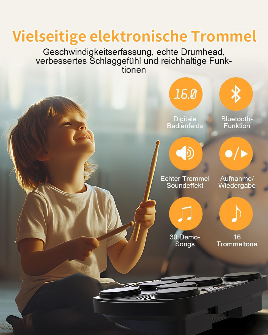 Schlagzeug Elektronisch, 7 Pads Elektronisches Schlagzeug Anschlagsdynamisch, E Drum Unterstützung M