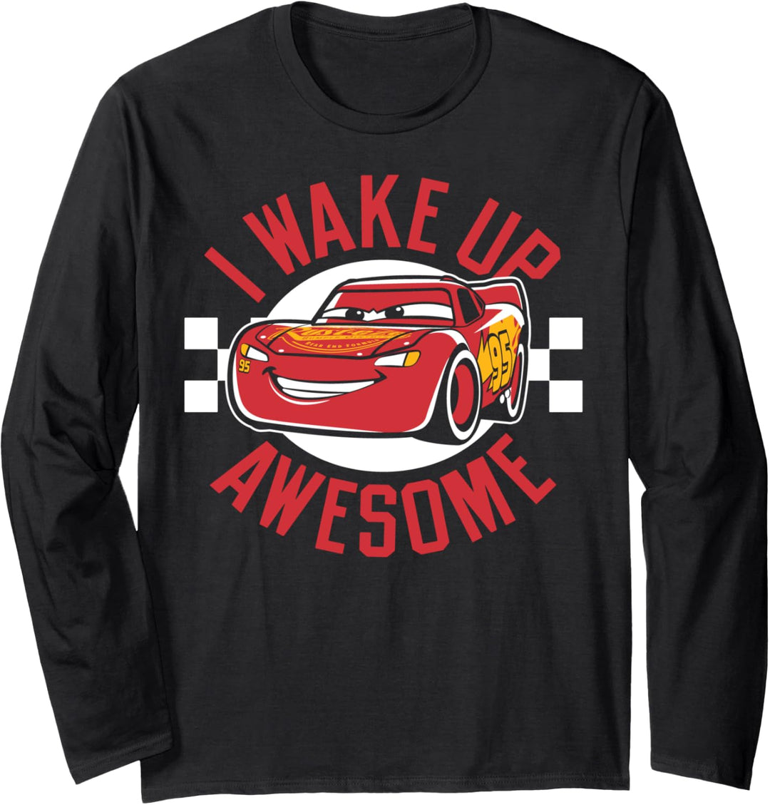 Disney Pixar Cars 2 Lightning McQueen Wake Up Awesome Text Langarmshirt