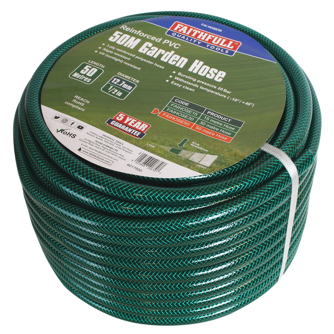 Faithfull - PVC Panzerschlauch 50 Meter Durchmesser 1/2in - FAIHOSE50, Green, 50 m