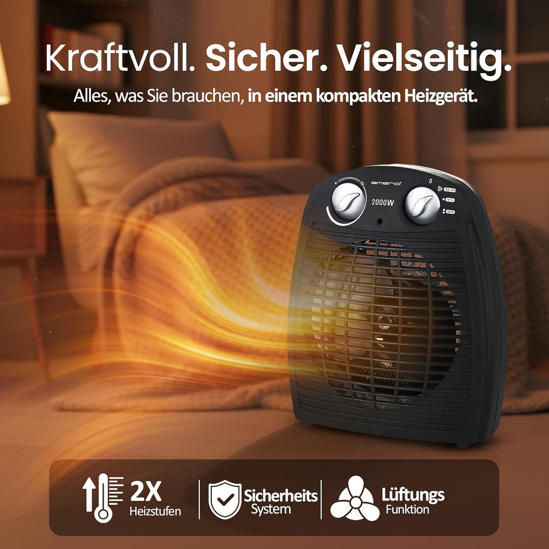 Emerio FH-106737.2, Note 1.5, kleiner kompakter portabler Heizlüfter für 20 m², 2 Heizleistungen + V