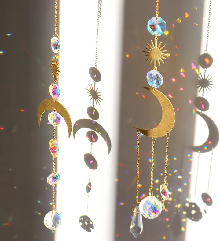 7 Stück Sonnenfänger Kristall Hanging Windspiel Regenbogen Sonnen Mond Anhänger Kristalle Ornament K