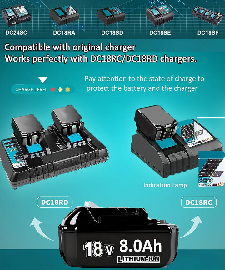 2X 18V 8.0Ah/8000mAh Ersatzakku für makita akku | Kompatibel BL1860B BL1850B BL1840 BL1830 BL1845 BL