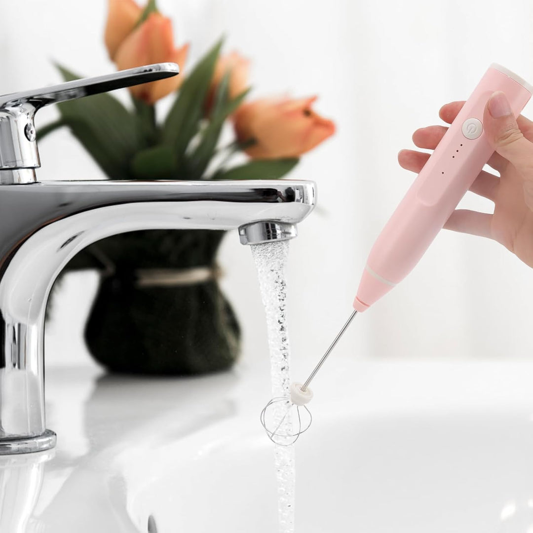 Elektrische Milchaufschäumer, Handheld Milchschäumer Stab mit 2 Schneebesen-Köpfen, Wiederaufladbare