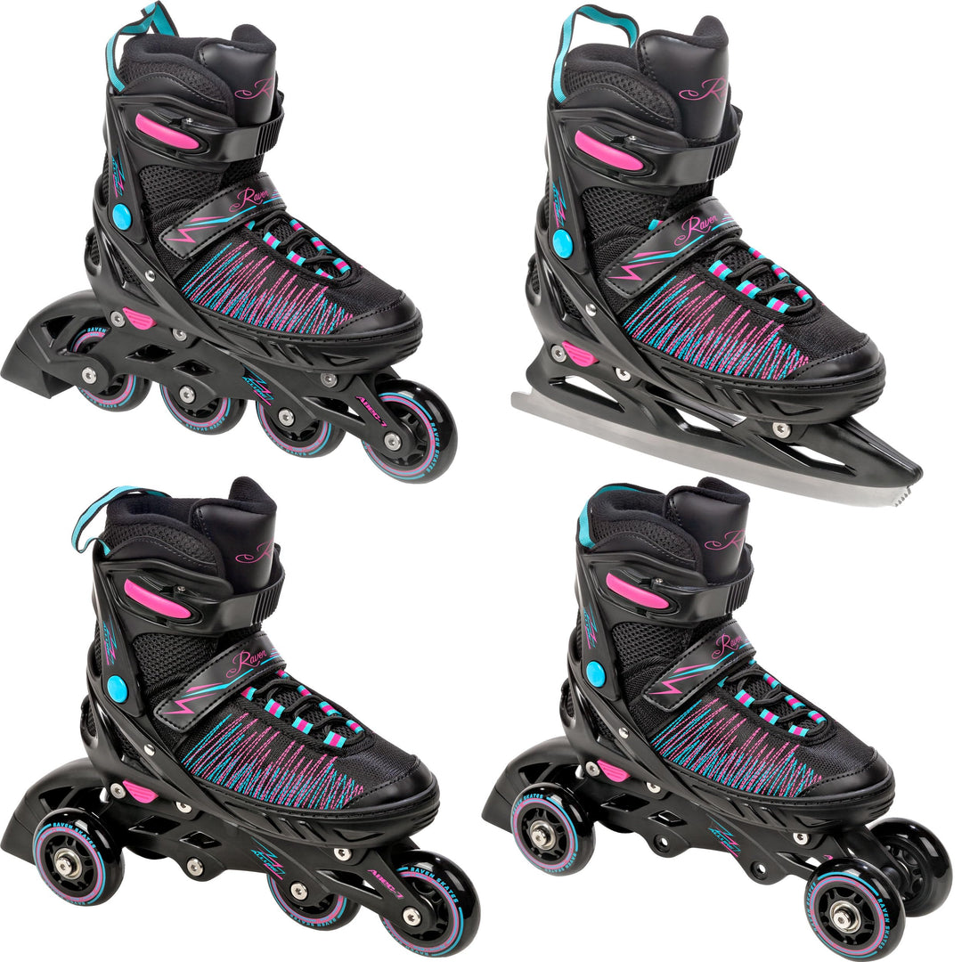 RAVEN 4in1 Inline Skates Triskates Rollschuhe Schlittschuhe Inliner für Kinder Erwachsene Mädchen Da
