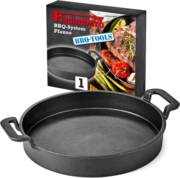 FLAMMBURO BBQ-System Pfanne Ø 30 cm – Gusseisen mit porzellanemaillierter Beschichtung – Für alle Pf