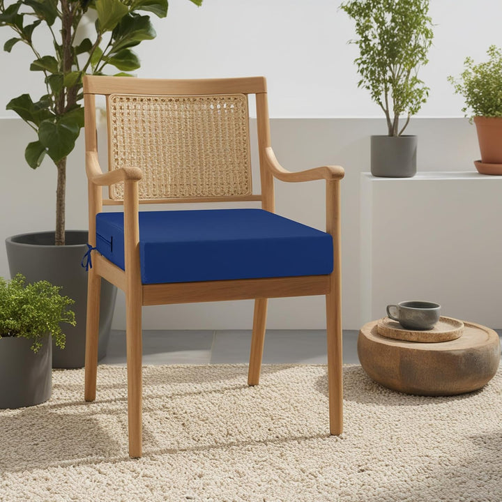 Outdoor Stuhlkissen 45x45, 2er Set mit Bändern, Navy | Wasserdichtes Sitzkissen mit Weicher Schaumst