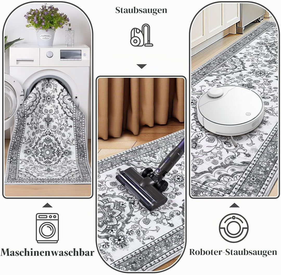 Enyhom Teppich Läufer für Küche, 60 x 240 cm Hochwertig rutschfest Läufer Flur Traditioneller Langer