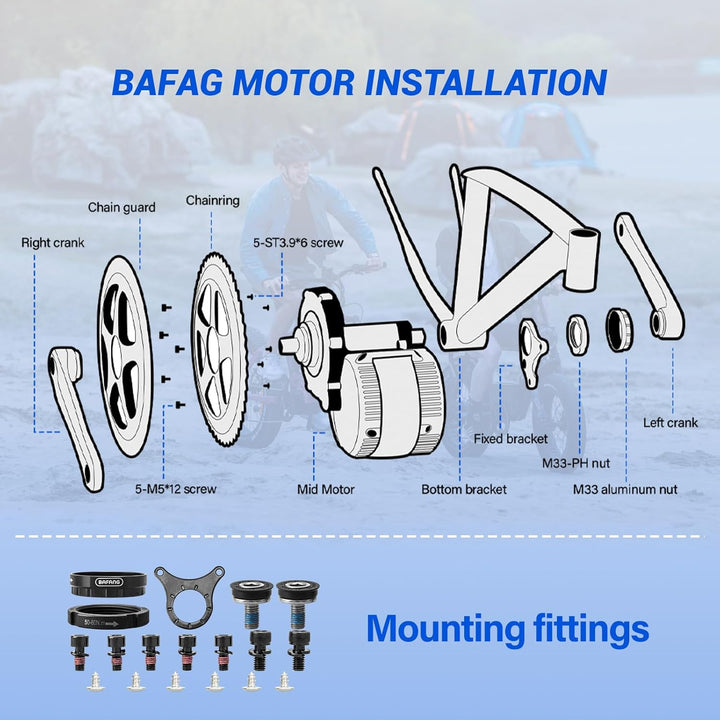 BAFANG Mittelmotor 36V/48V 250W/500W/750W/1000W UART/CAN Version, BBS01B BBS02B BBS HD G340 Motor Ki